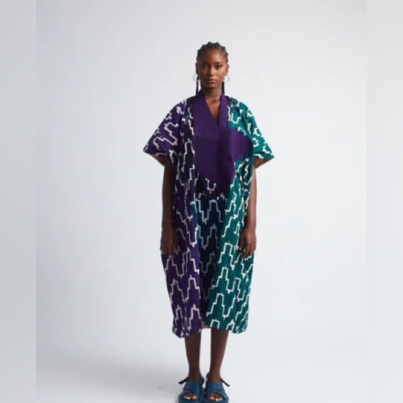 Dye lab Adire Tie dye African bubu Agbada kaftan kimono NWOT - Picture 8 of 8